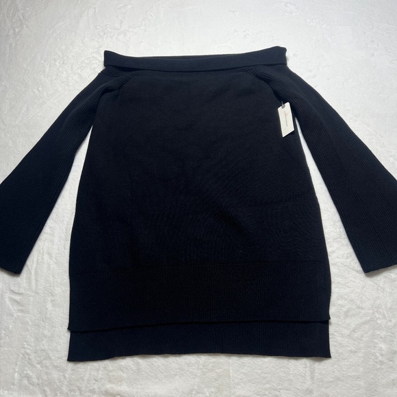 Anthropologie Elise Black Off The Shoulder Ribbed Thick Knit Tunic Sweater - Picture 3 of 8
